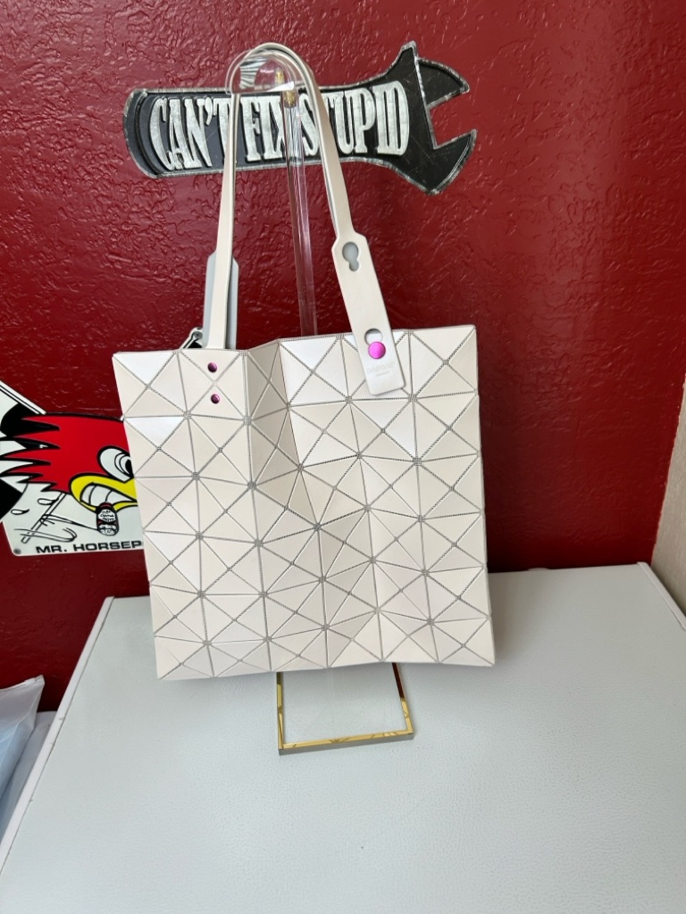 Women's Pink Geometric Panel Tote Bag - Contemporary Everyday Carry